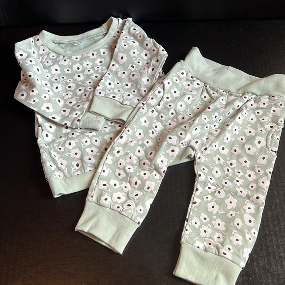 Mint Floral Printed Baby Matching Top and Bottom Set - Picture 2 of 6